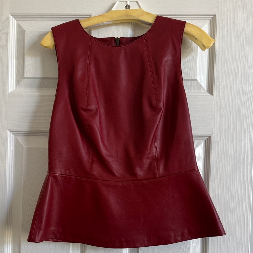 Trina Turk Burgundy Leather Peplum Top